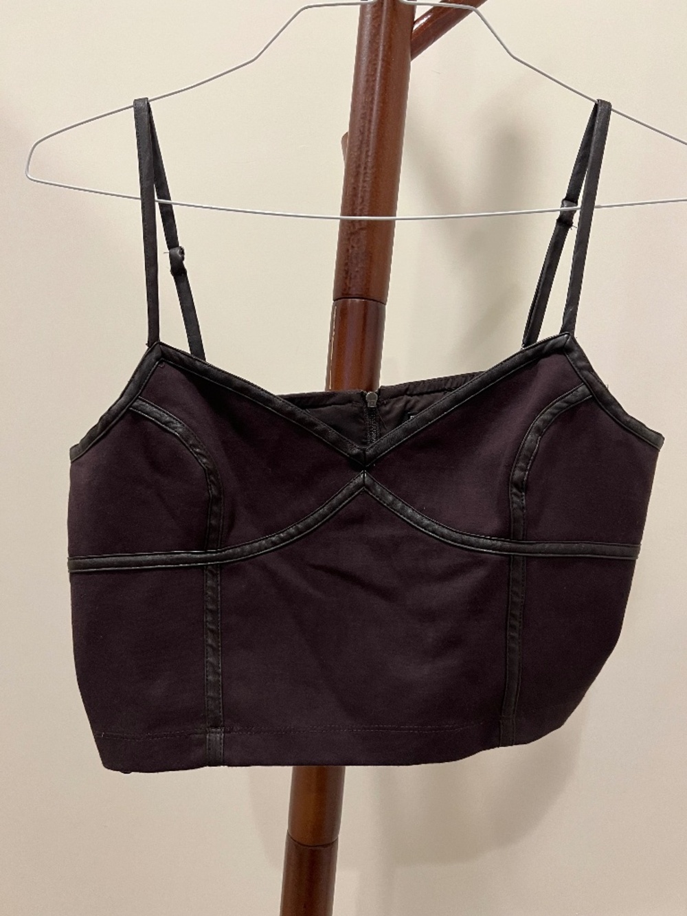 BCBGMAXAZRIA Brown Faux Leather Trim Corset Bustier Crop Top - Medium